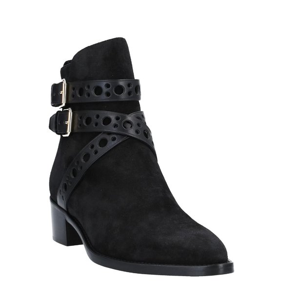 BURBERRY Black Suede Metal Logo Ankle Boots - Picture 5 of 15